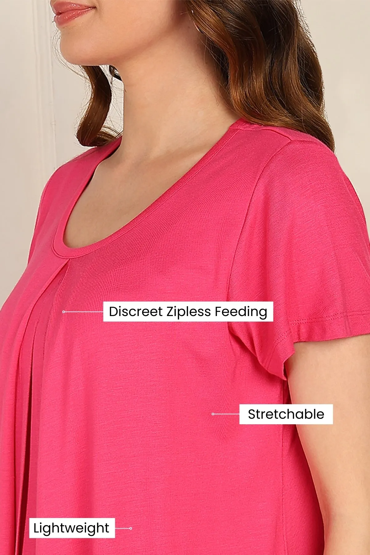 Fuchsia Front & Back Pleated Zipless Nursing Top