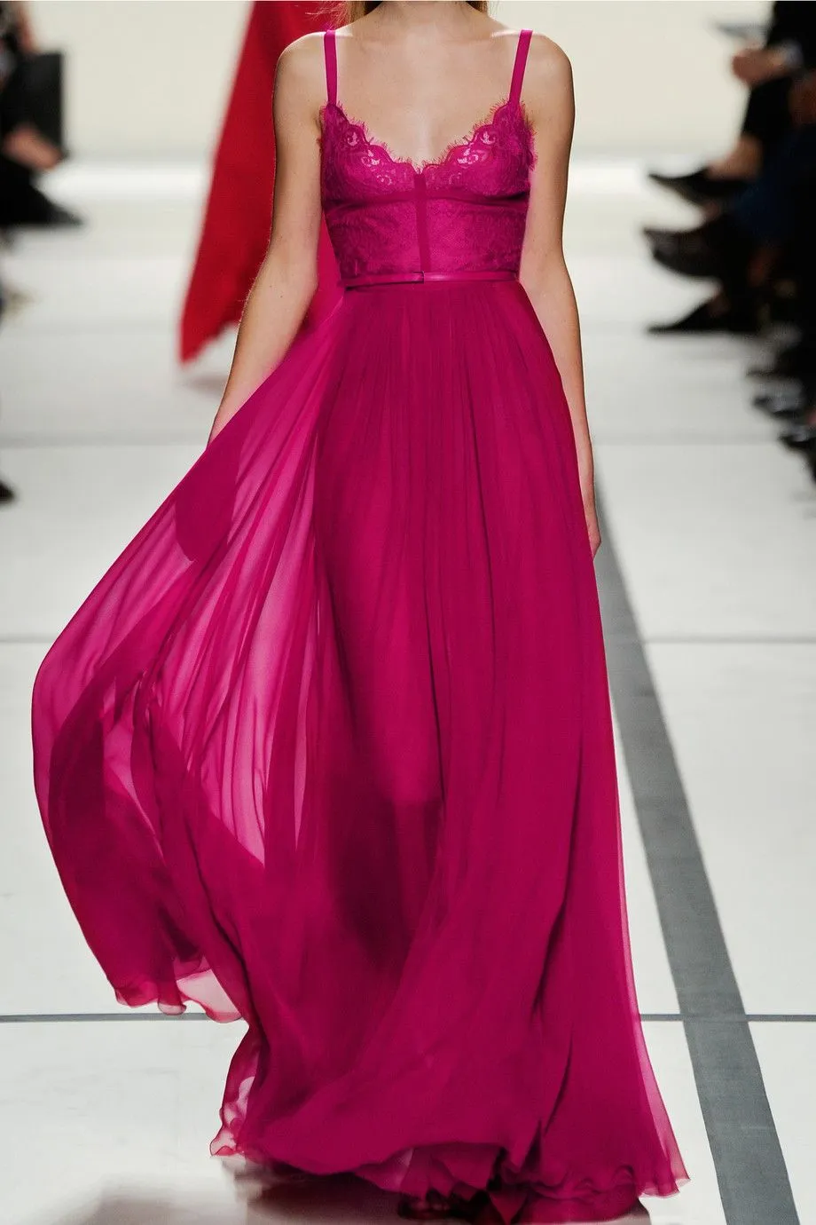 Fuchsia Lace A-Line Gown