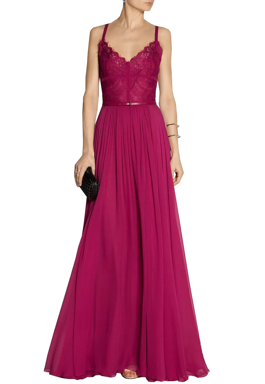 Fuchsia Lace A-Line Gown