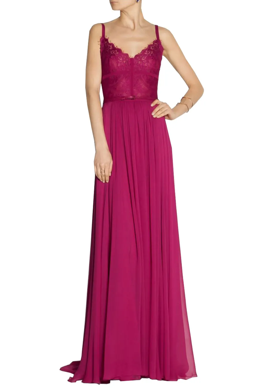 Fuchsia Lace A-Line Gown