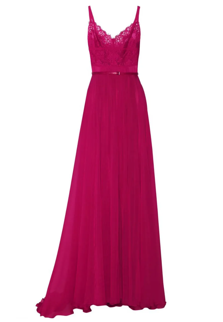 Fuchsia Lace A-Line Gown