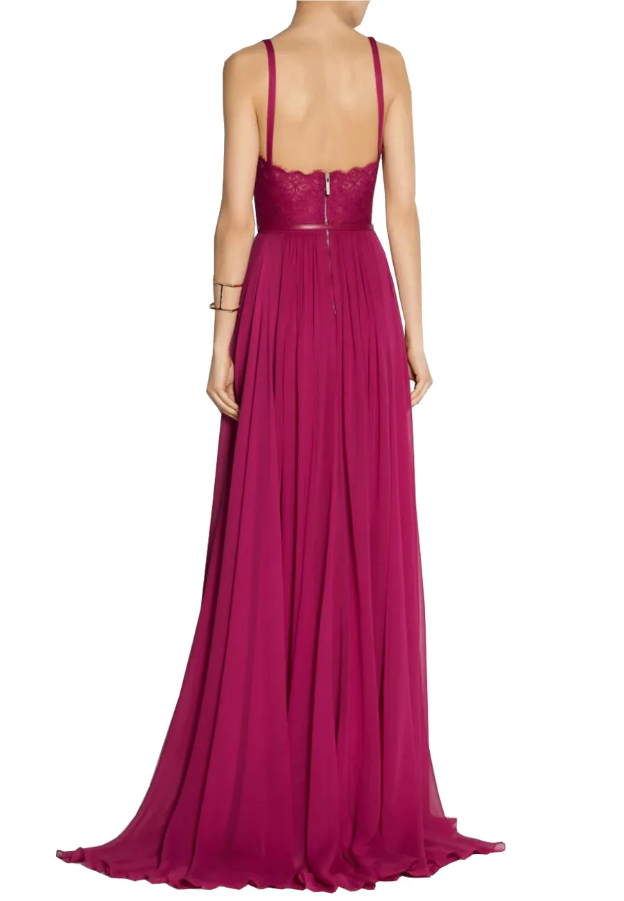 Fuchsia Lace A-Line Gown