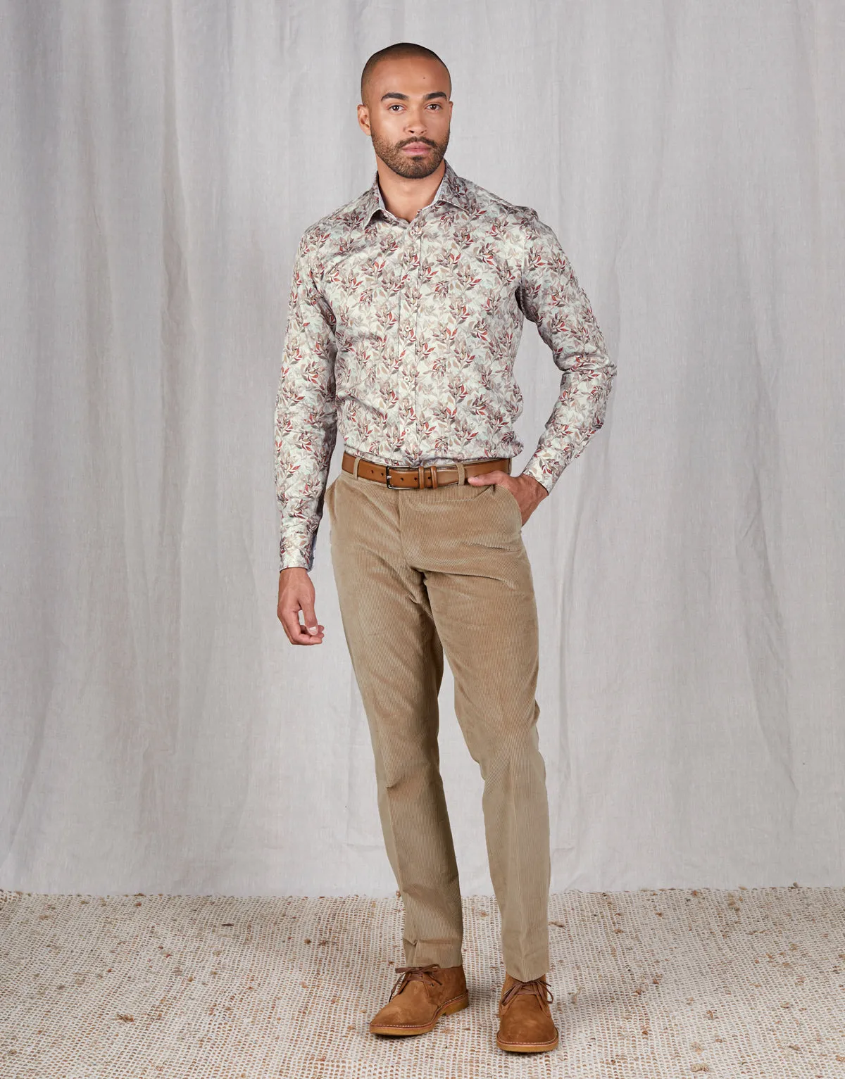 Gambino Beige Stretch Corduroy Trouser