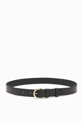 Gia Twisted Gold Belt in Black Leather