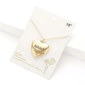 Gold MAMA Message Metal Heart Pendant Necklace