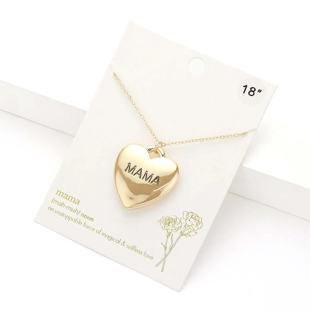 Gold MAMA Message Metal Heart Pendant Necklace