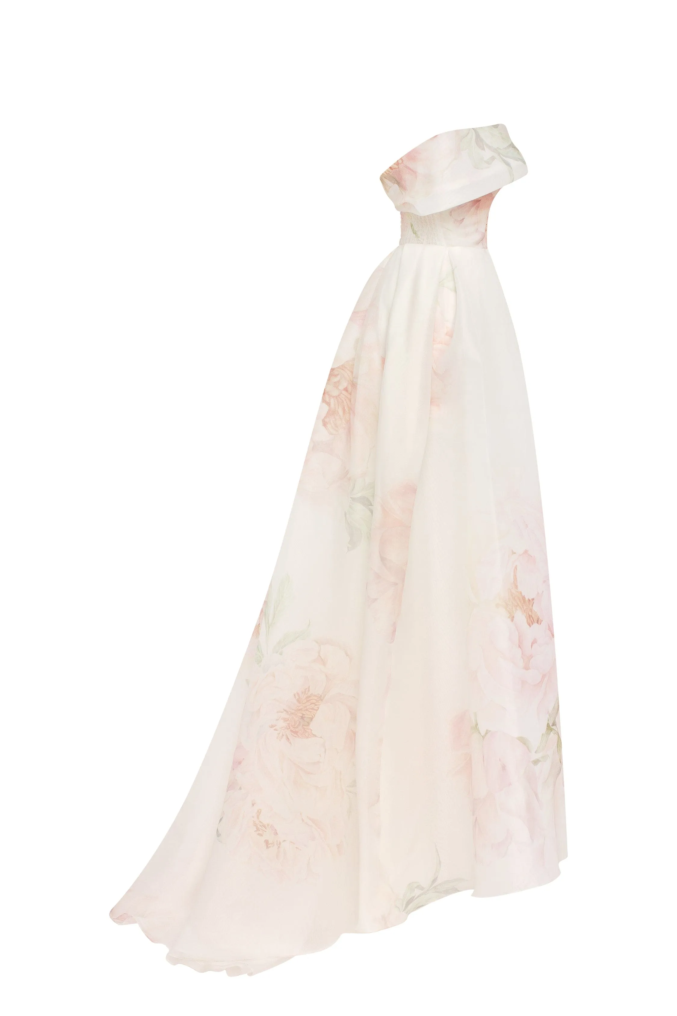 Stunning Off-The-Shoulder Pink Peony Maxi Dress, Garden of Eden