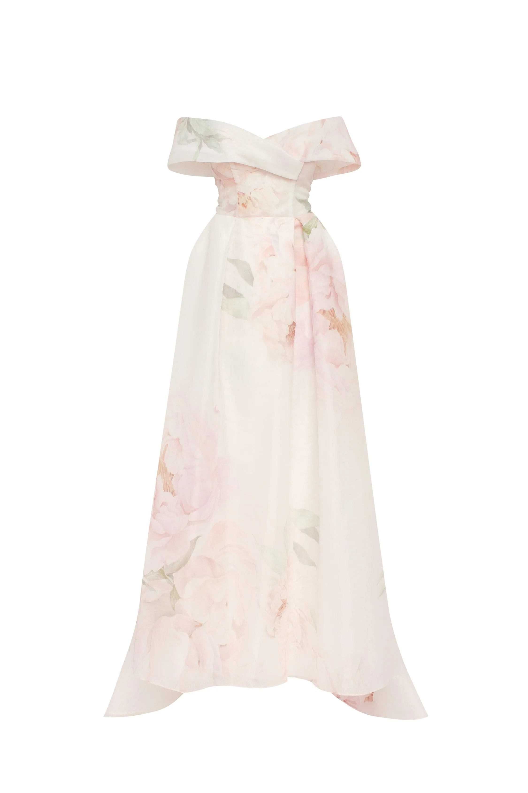 Stunning Off-The-Shoulder Pink Peony Maxi Dress, Garden of Eden