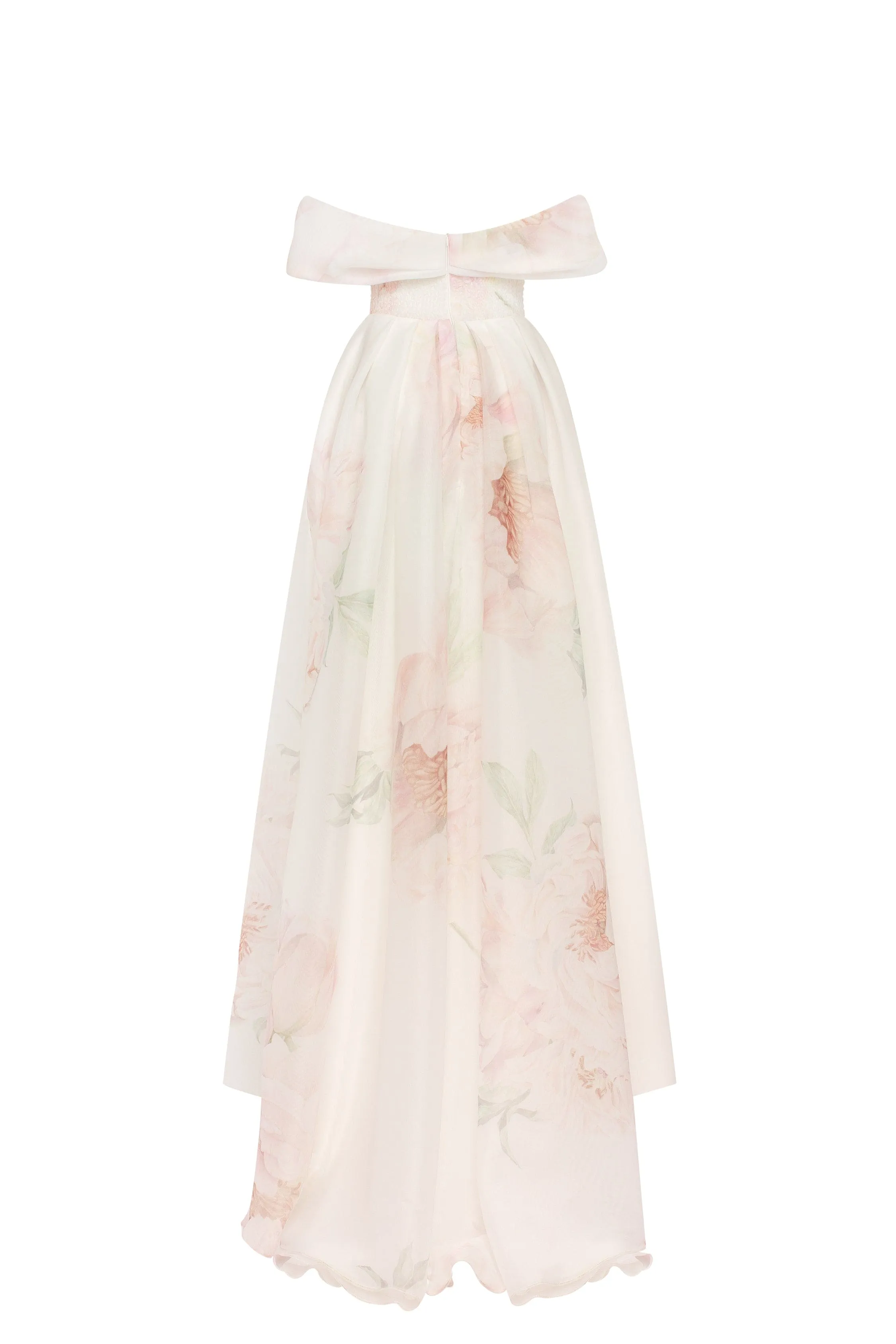 Stunning Off-The-Shoulder Pink Peony Maxi Dress, Garden of Eden