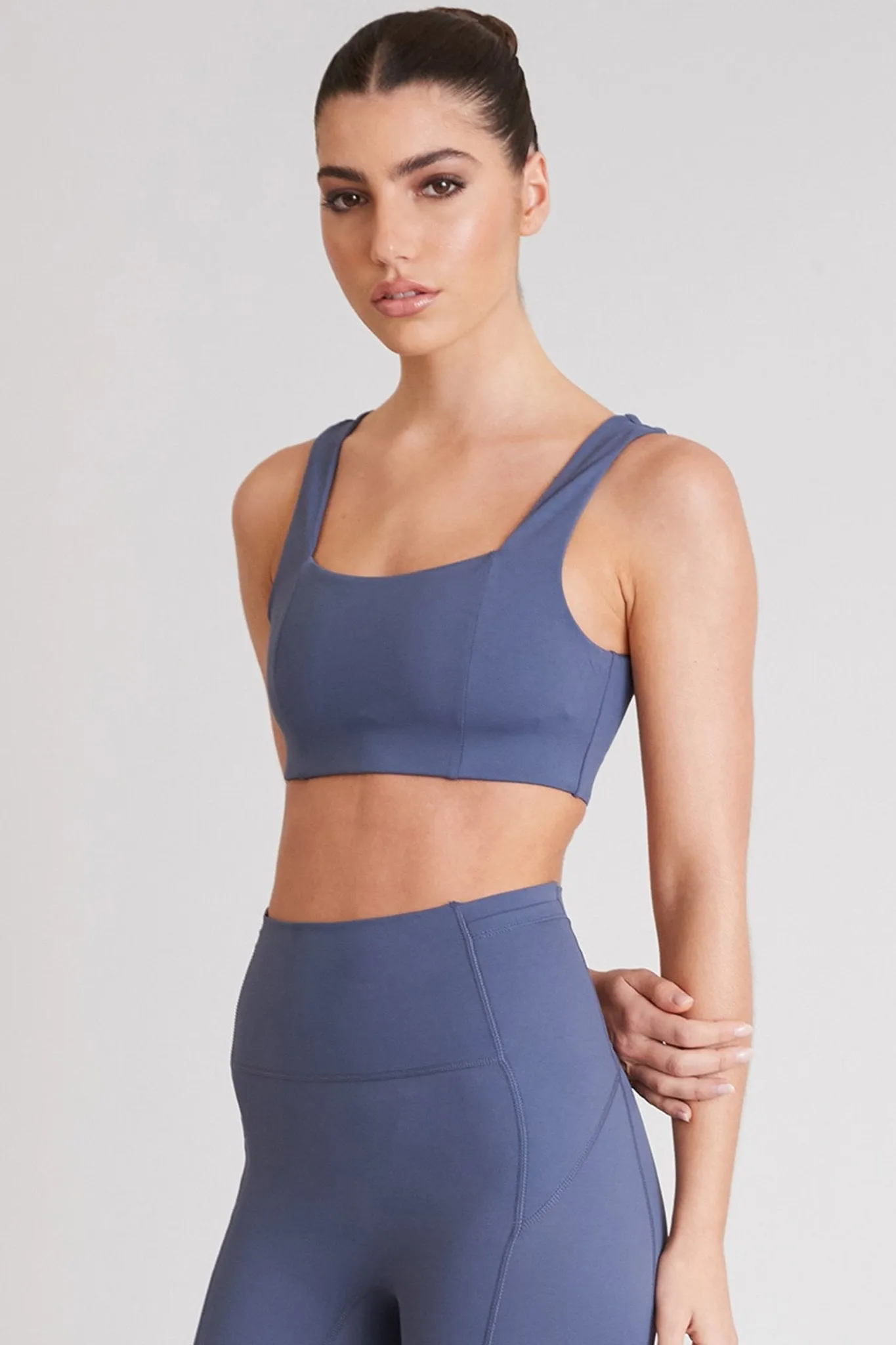 Hustle Square Neck Sports Bra (Shadow Blue)