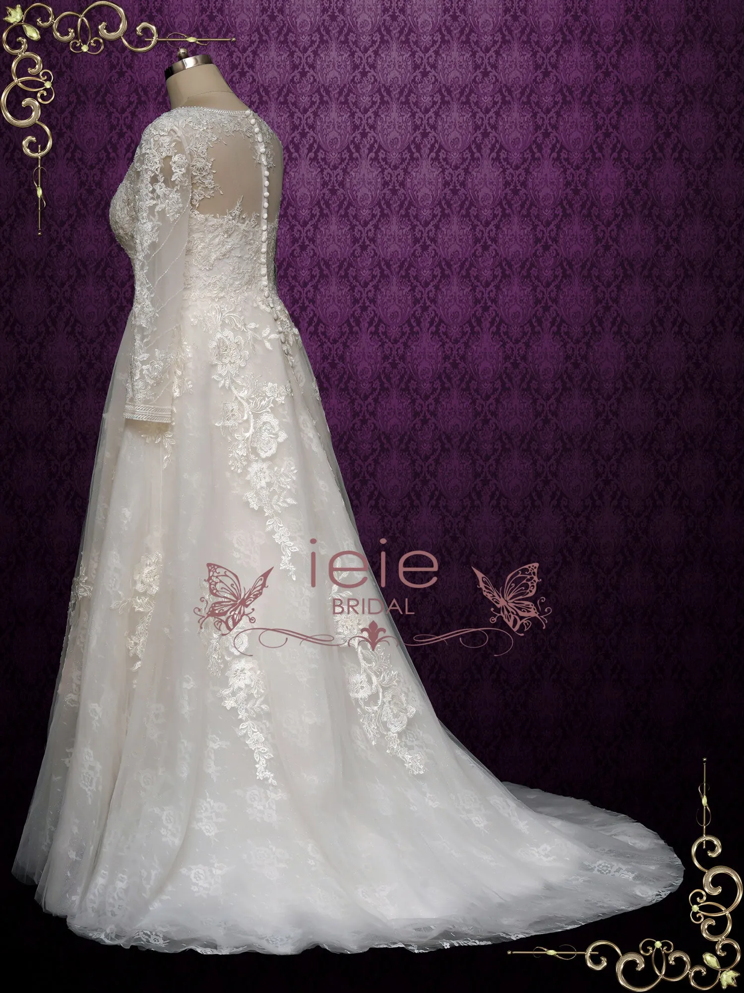 Lace Wedding Dress with Deep V Neckline EVELINA