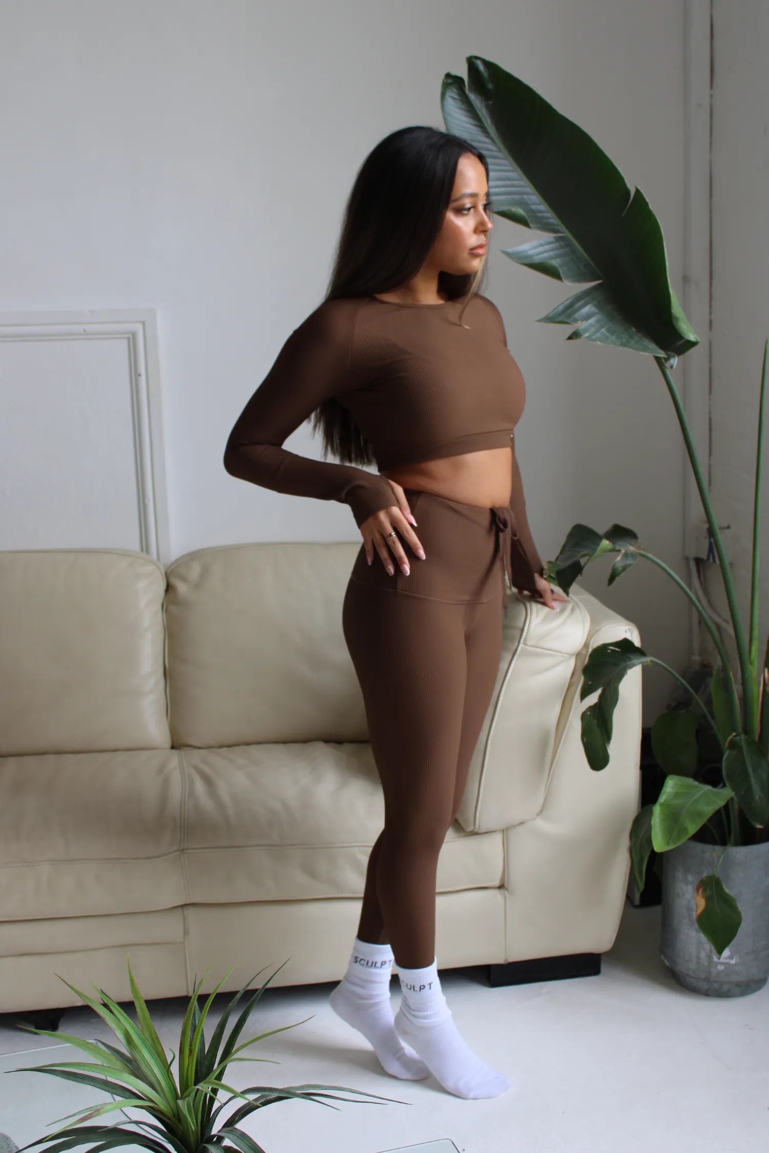 Lifestyle Ribbed Leggings Chestnut