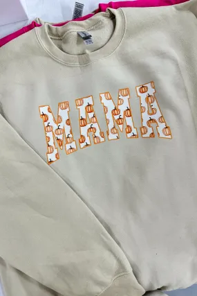 Mama Pumpkin Graphic Crewneck Sweater, Sand