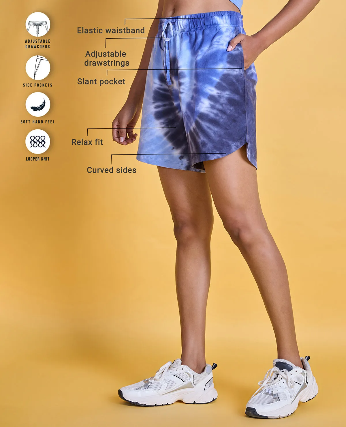 Nykd All Day Printed Terry Shorts - NYAT287 -Navy tie dye