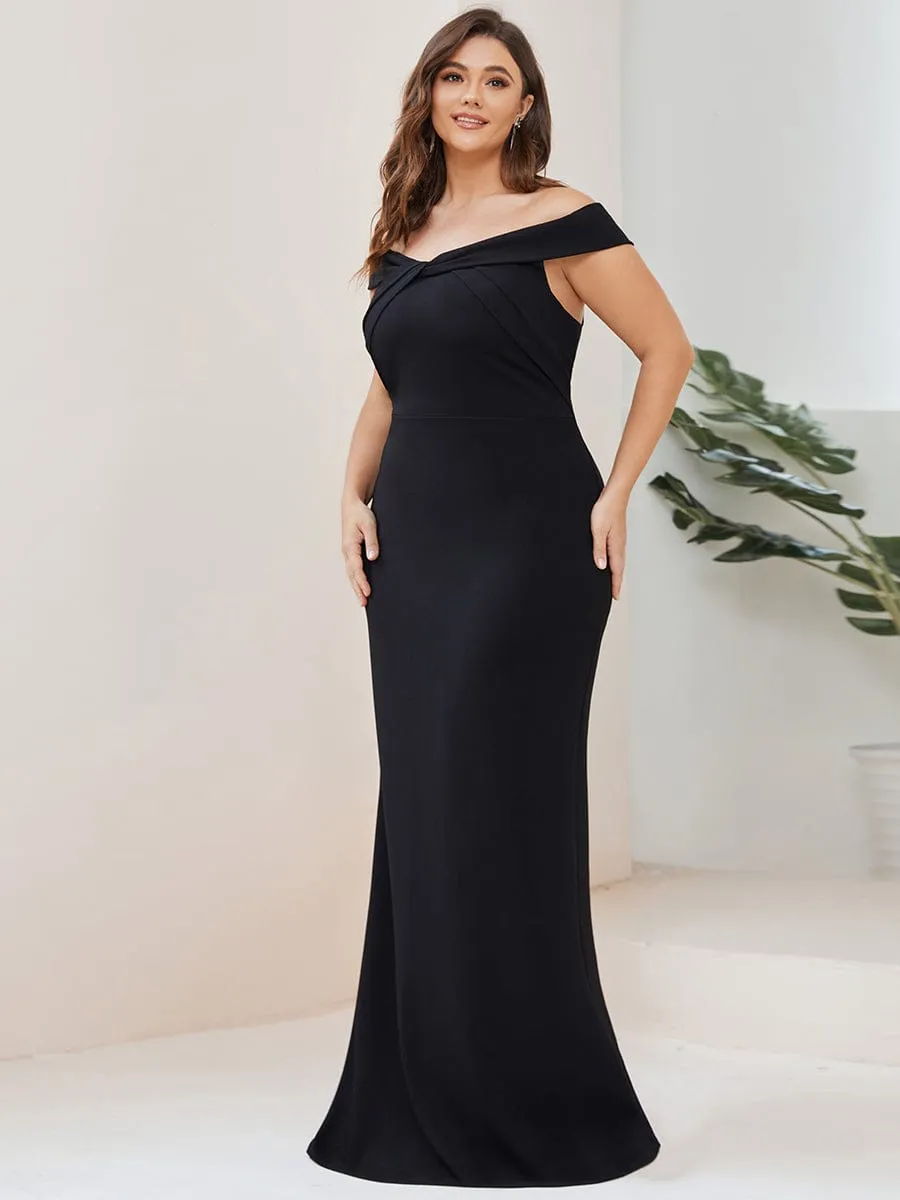 Off Shoulder Back Slit Formal Fishtail Evening Dress