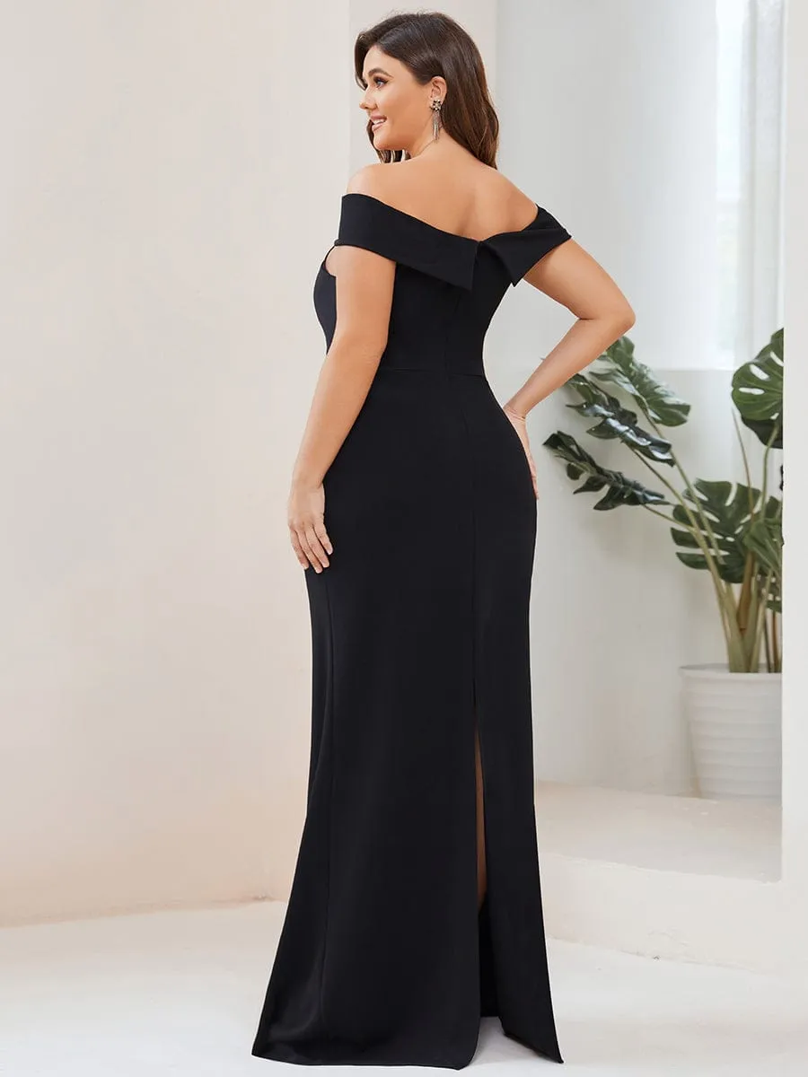 Off Shoulder Back Slit Formal Fishtail Evening Dress