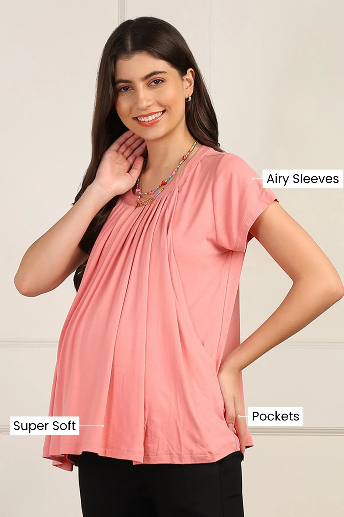 Peach Pleated Zipless Nursing Top