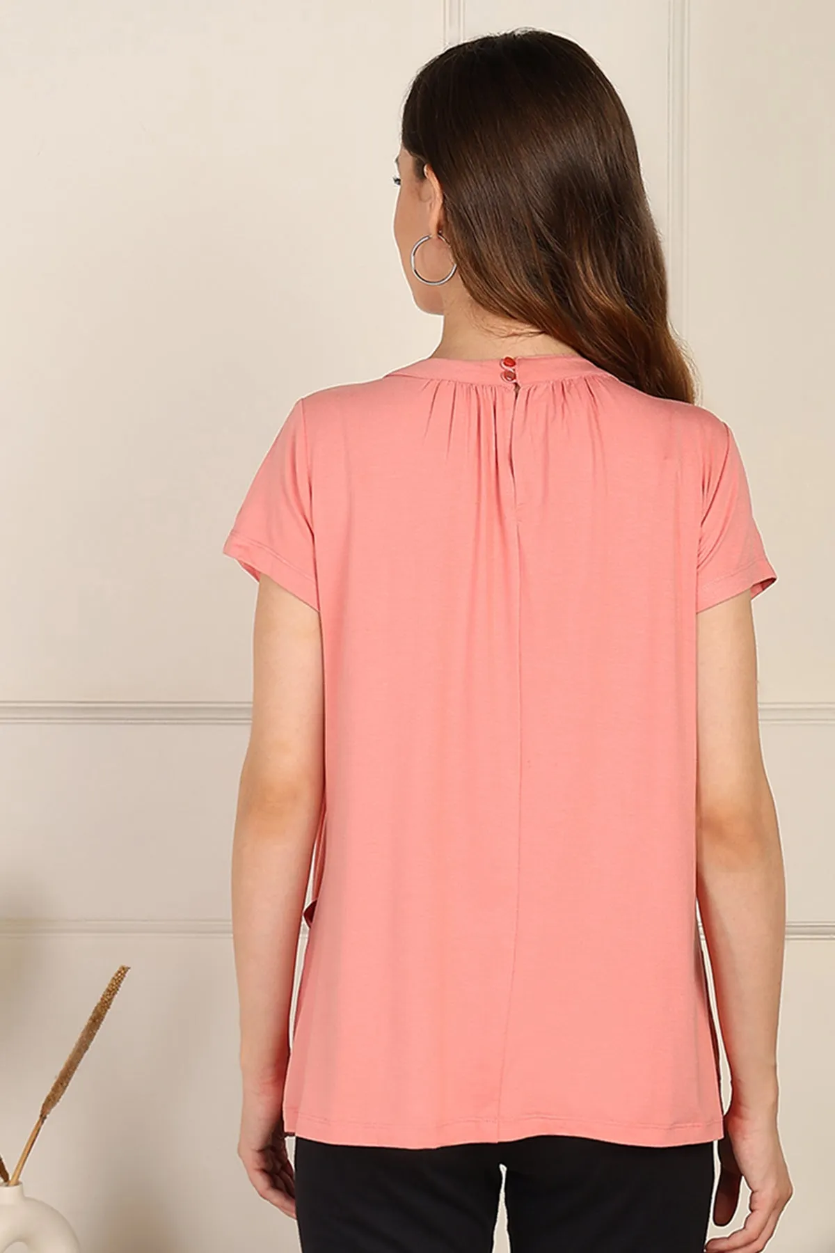 Peach Pleated Zipless Nursing Top