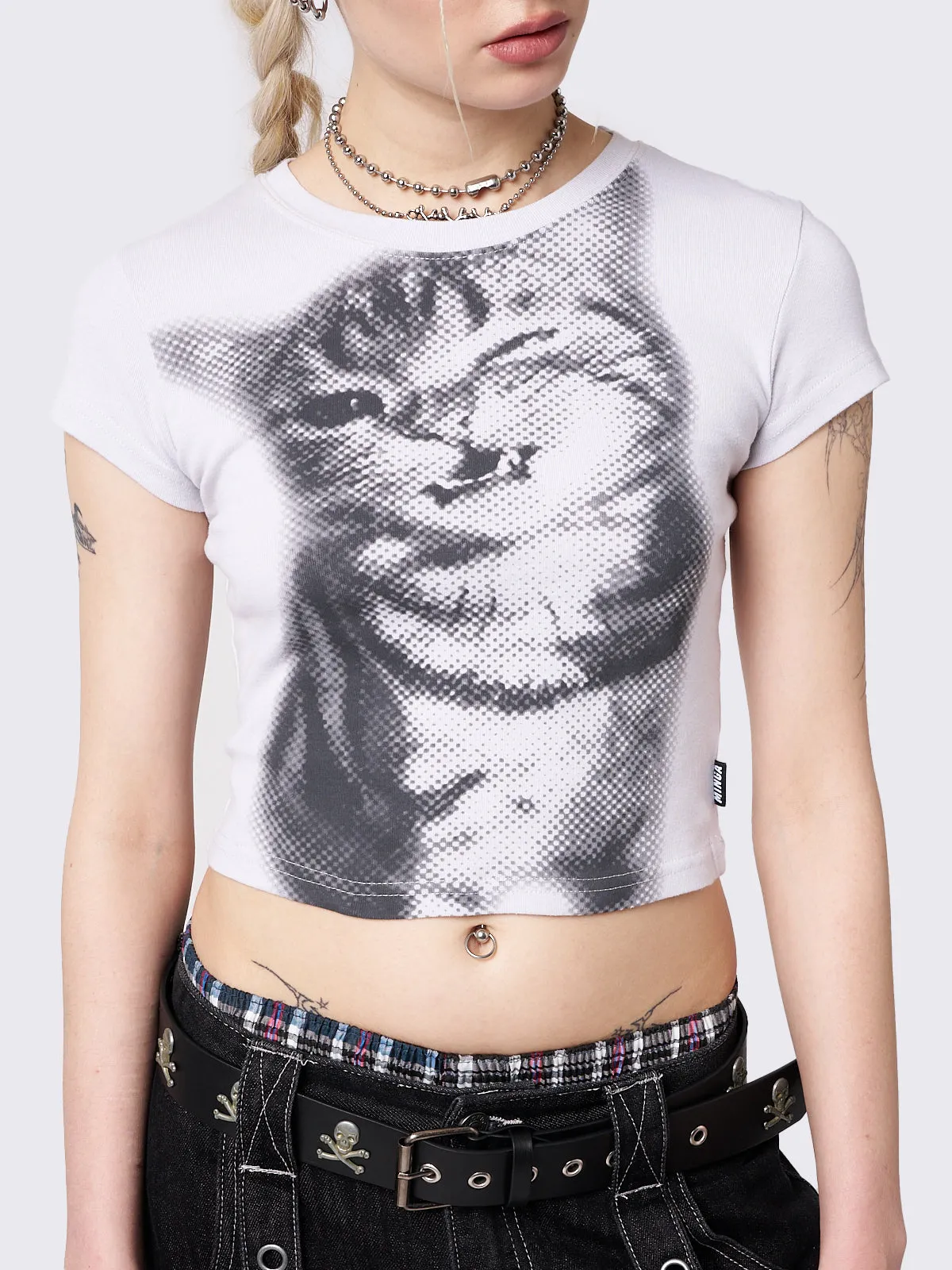 Pixel Kitty White Baby Tee