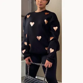 Poppy Ultra Chic Black Sweatshirt - Rose Gold Foil Hearts