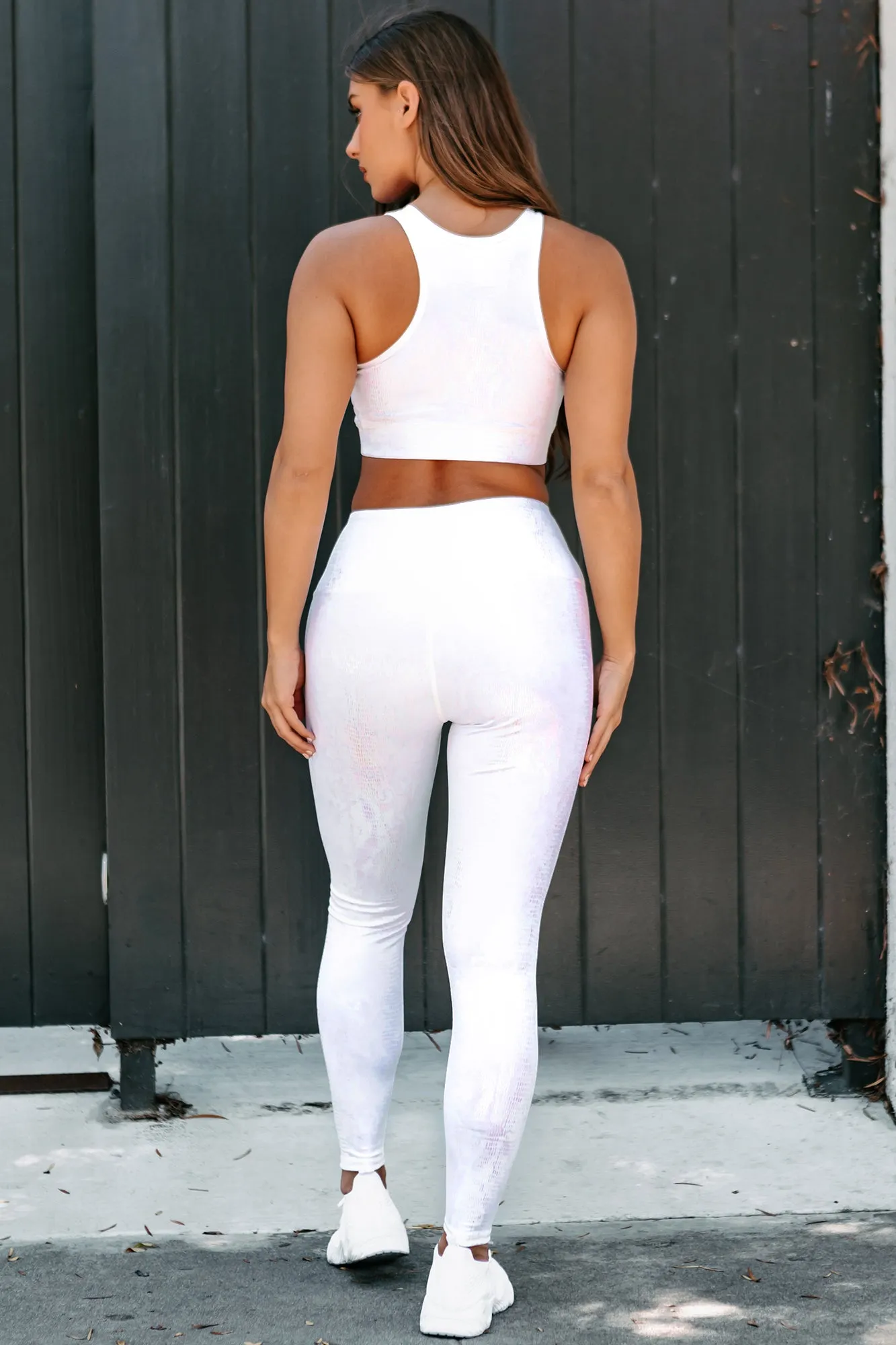 "I Don't Sweat, I Glisten" Iridescent Print Activewear Set (White)