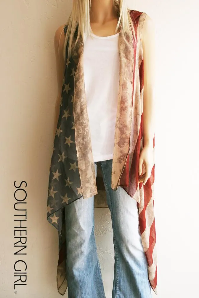 "Merica Where the Whiskey Flows and the Beer Chases" Vintage American Flag Vest