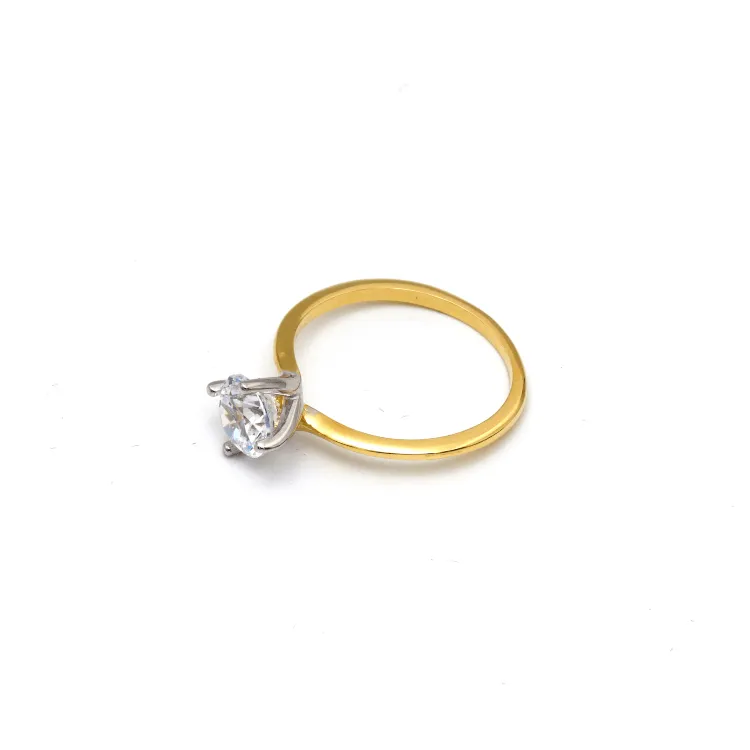 Real Gold 2 Color Plain Solitaire Stone Ring 0016 (Size 7.5) R1982