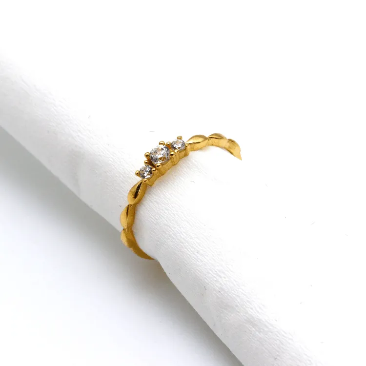 Real Gold 3 Stone Drop Ring 0534 (Size 9) R1913