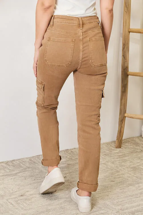 Risen High Waist Straight Jeans with Pockets in Cocoa