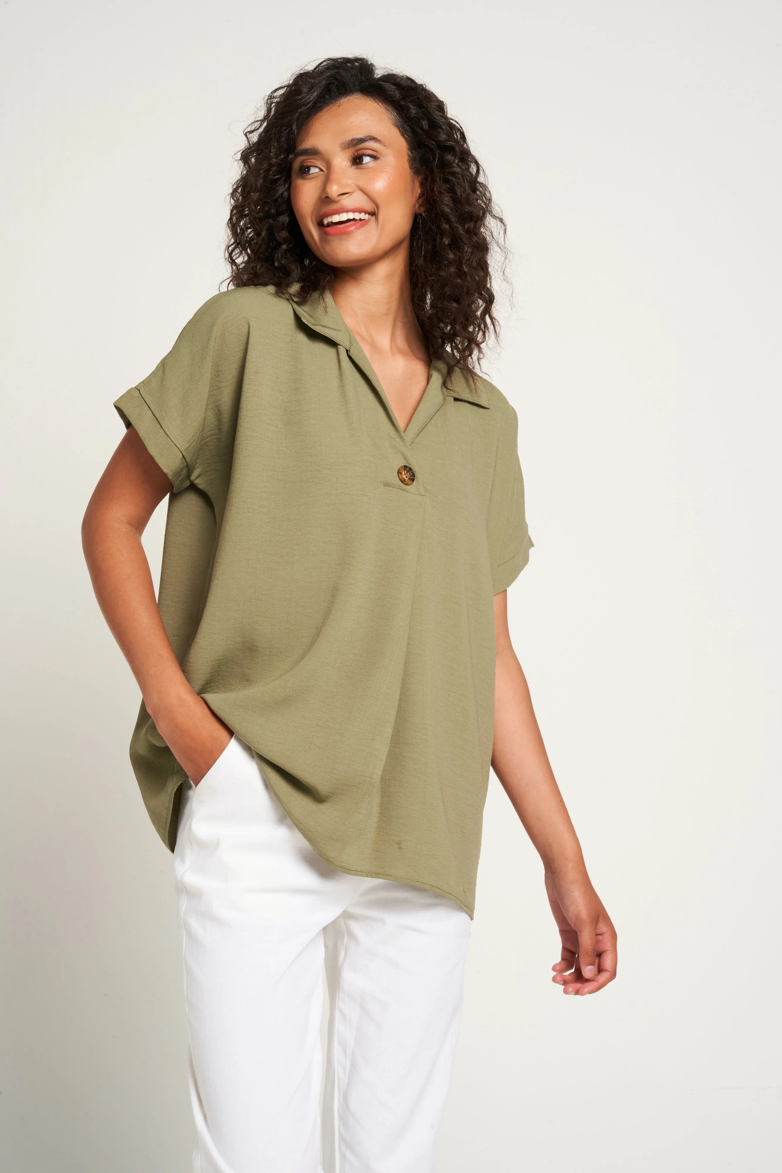 Saloos Extended Shoulder Short Sleeves Blouse