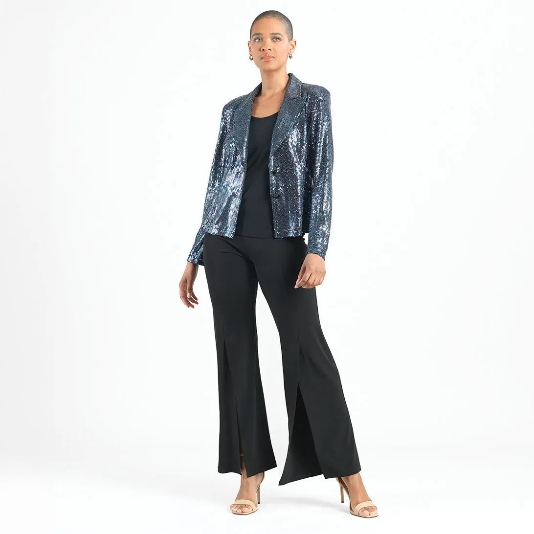 Shimmer Sequin - Modern Button Blazer - Gunmetal