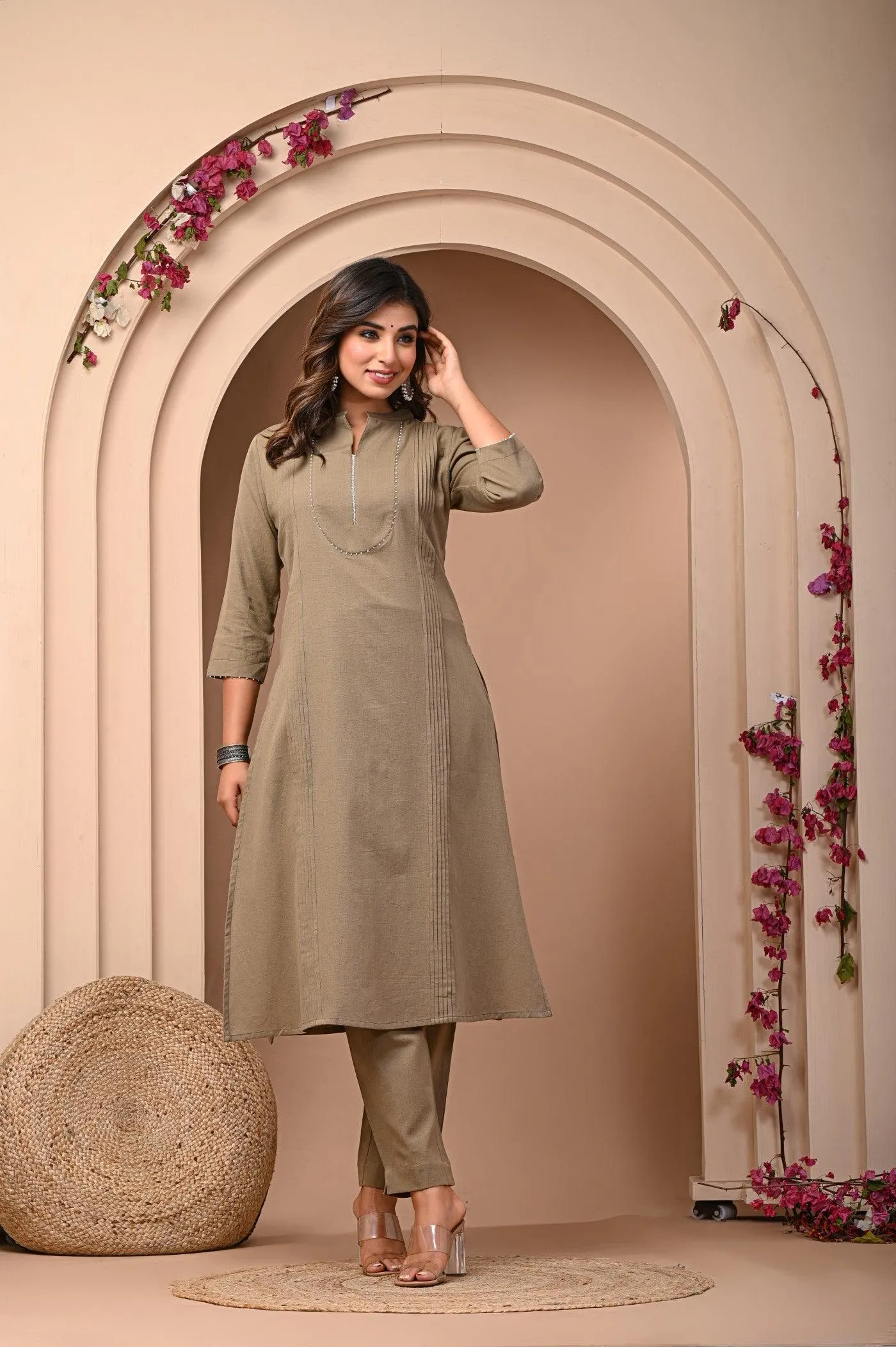 Stylish Brown Kurta with Pant Set