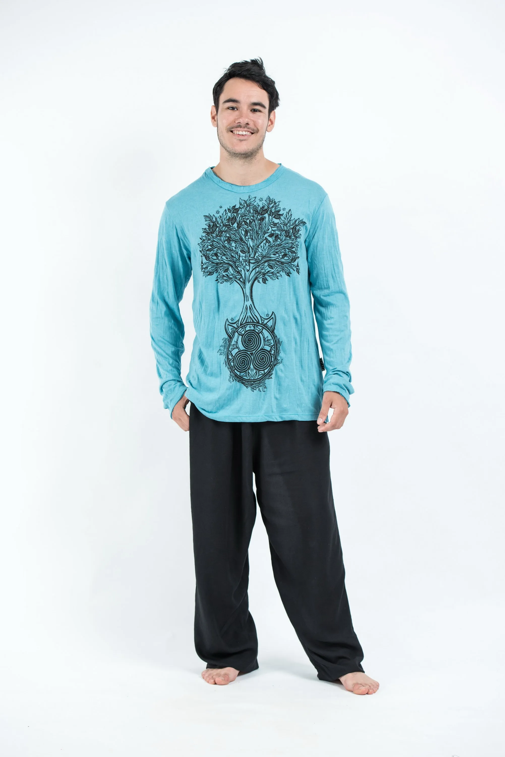 Sure Design Unisex Celtic Tree Long Sleeve T-Shirt Turquoise