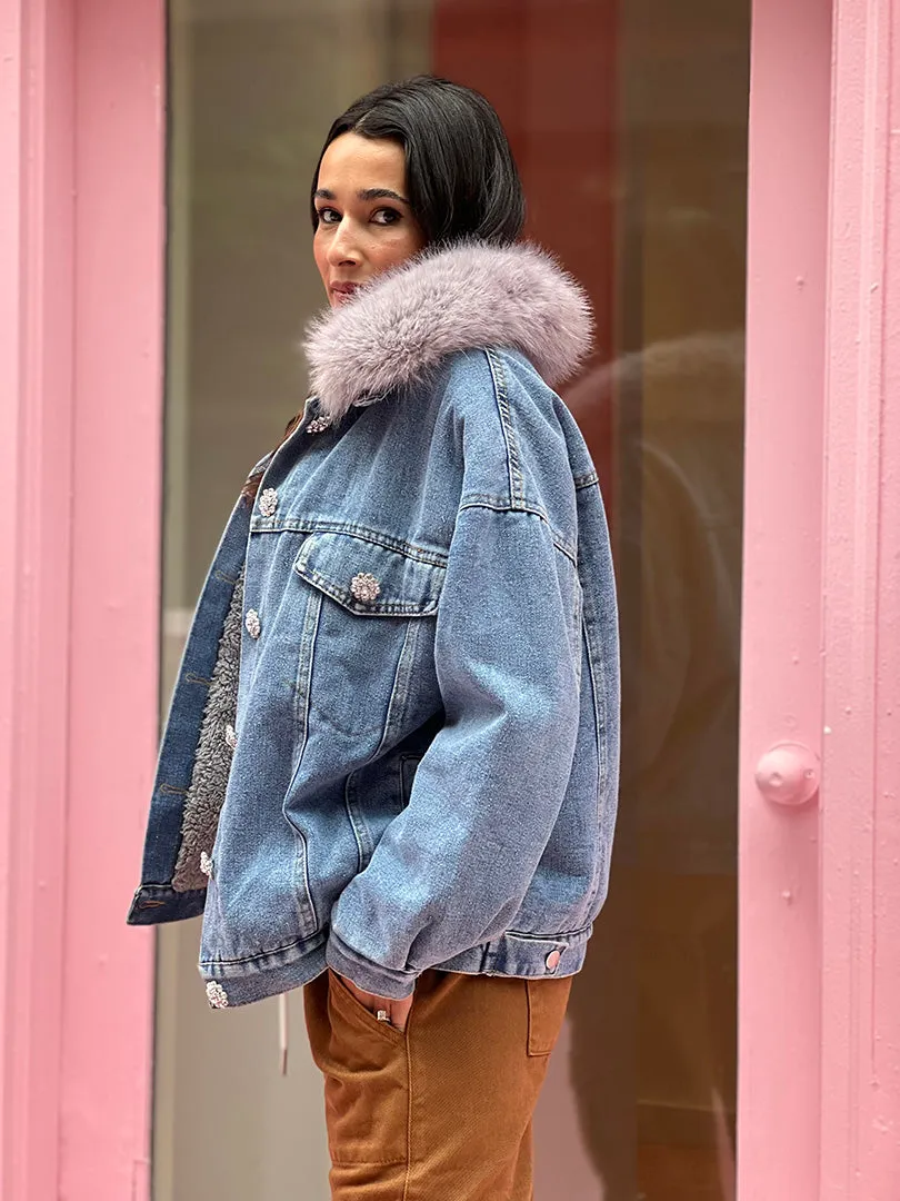 Tessa Oversized Denim Jacket with Faux Shearling