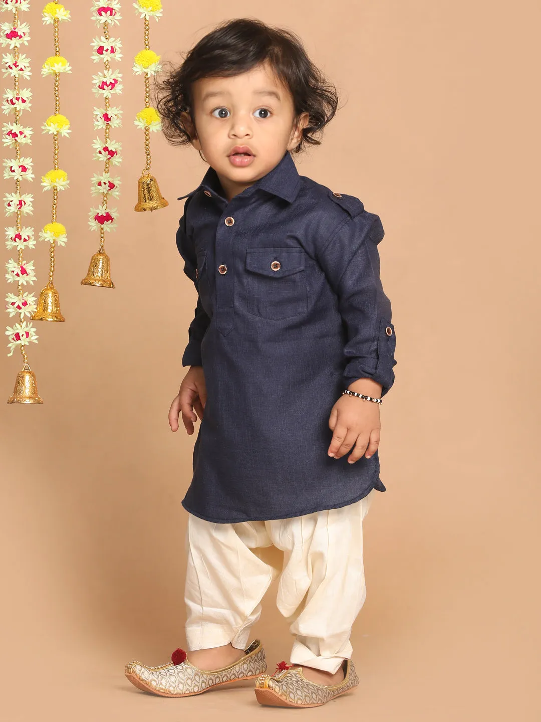 VASTRAMAY Boy's Blue Pathani Kurta With Patiala Set