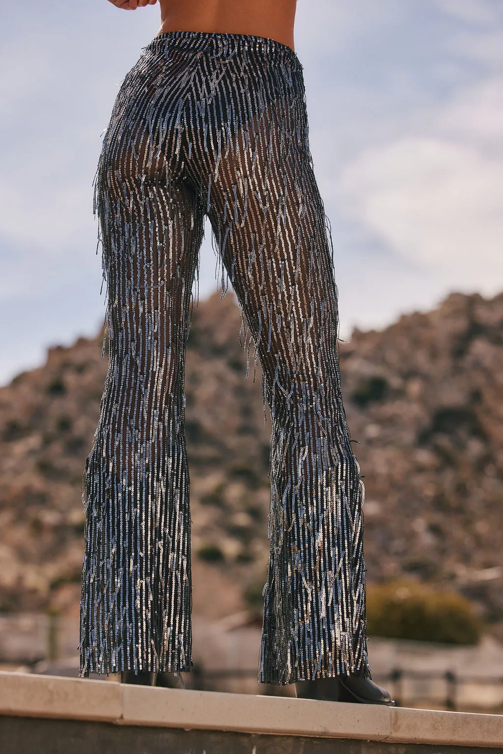 Vega Black Fringe Sequin Pants